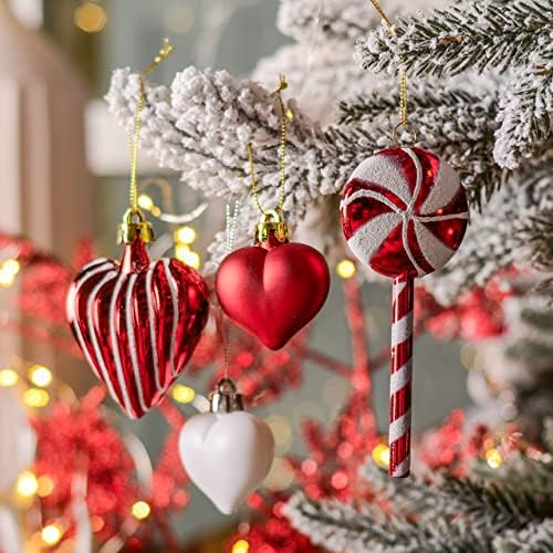 וולרי מדלין תפאורה לחג המולד עבור צרור הערך הבית | 155CT קישוטי כדור חג מולד אדומים ולבנים מסורתיים,
